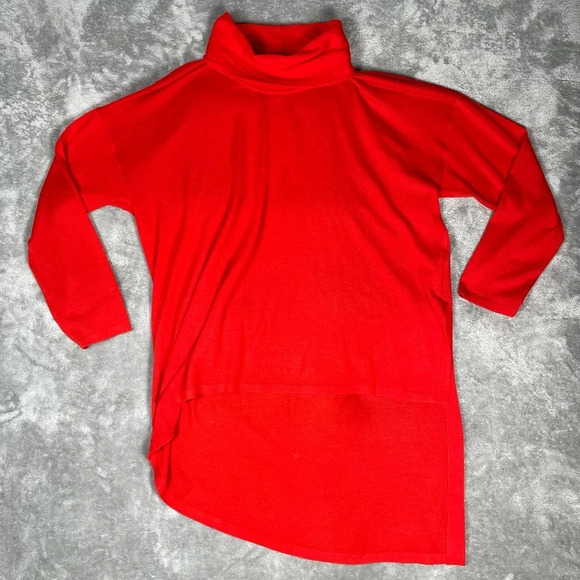 Eileen Fisher Sweater Women's XL Red Asymmetrical Merino Wool Drapey Cowl Casual - Picture 6 of 14